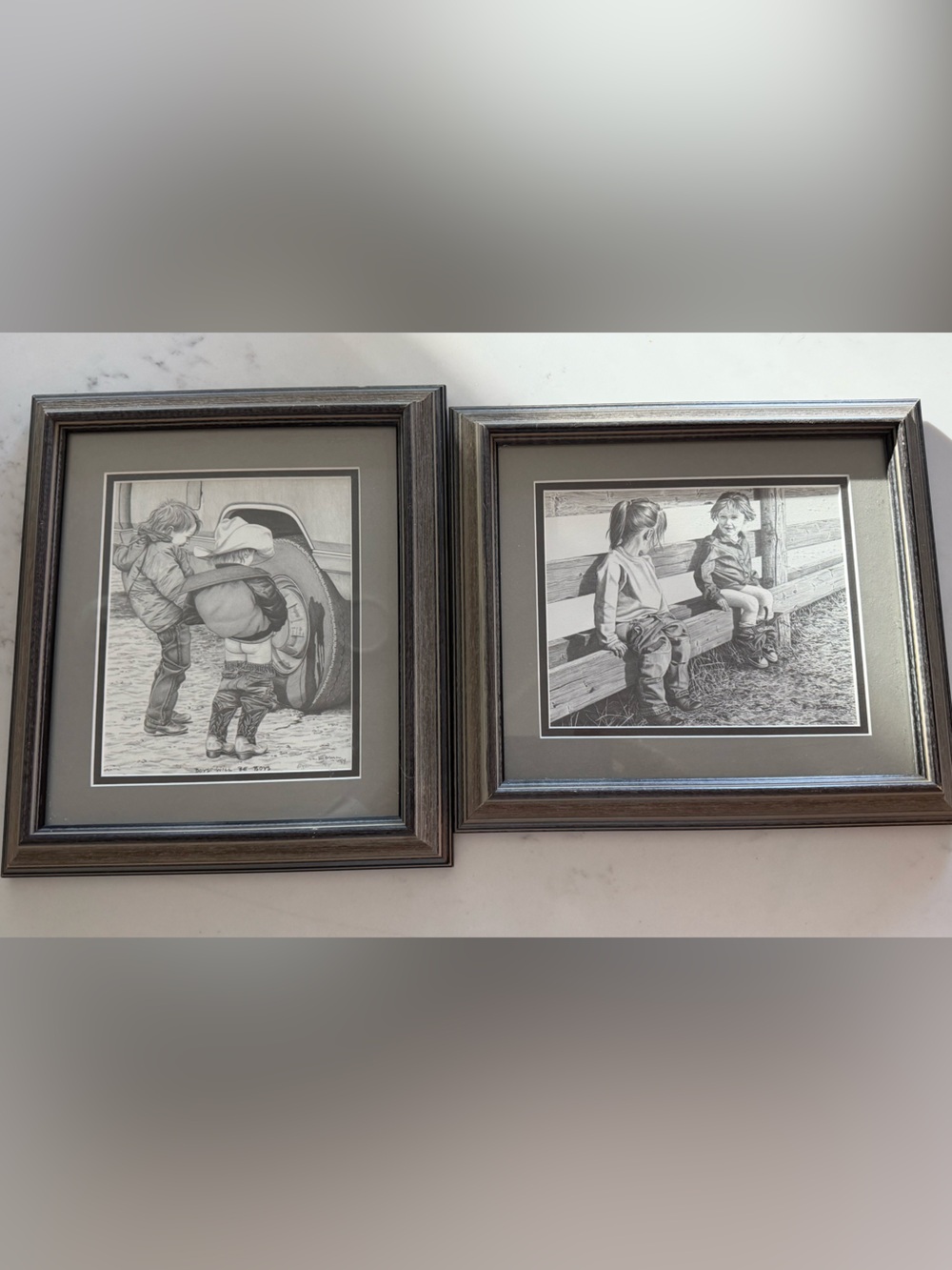 Set of 2 Black & Gray Children Illustration Wall Art Prints